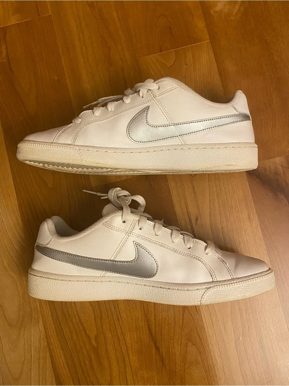 Nike White Court Royale Sneakers with Metallic Silver Swoosh